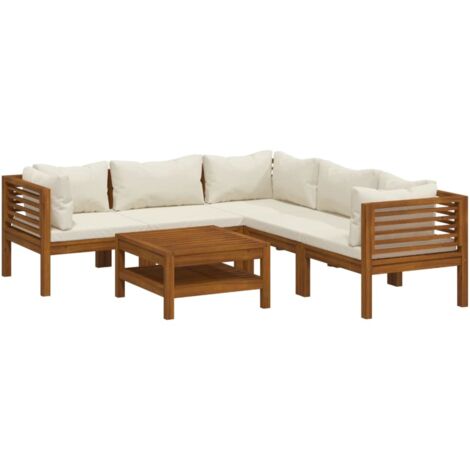 vidaXL Set Divani da Giardino 6 pz con Cuscini Crema in Legno Acacia