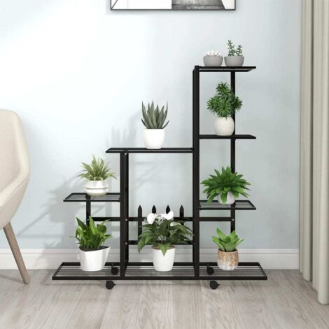 vidaXL Portapiante con Ruote 94,5x25x92,5 cm Nero in Metallo