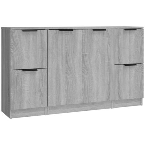 vidaXL Credenze 3 pz Grigio Sonoma in Legno Multistrato