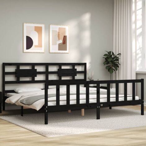 vidaXL Giroletto con Testiera Nero 200x200 cm in Legno Massello (1/5)