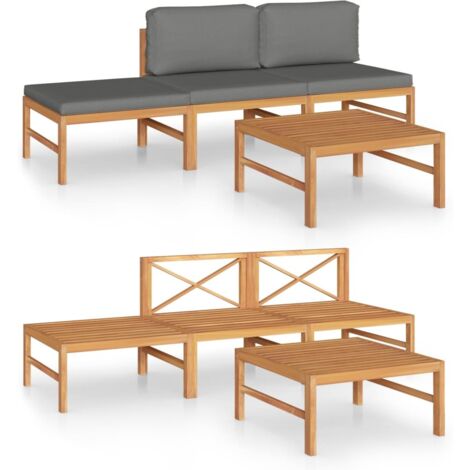 vidaXL Set Divani da Giardino 4pz Cuscini Grigi Legno Massello di Teak (1/5)