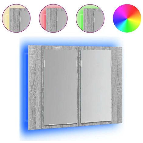 vidaXL Mobile Specchio LED Grigio Sonoma 60x12x45cm Legno Multistrato