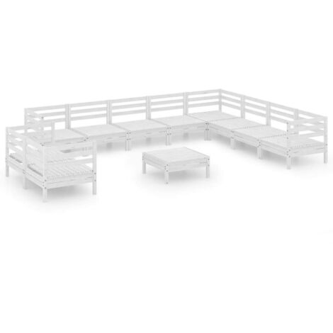 vidaXL Set Salotto da Giardino 11 pz in Legno Massello di Pino Bianco (1/5)