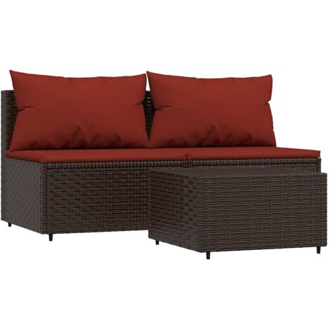 vidaXL Set Mobili da Giardino 3 pz con Cuscini in Polyrattan Marrone