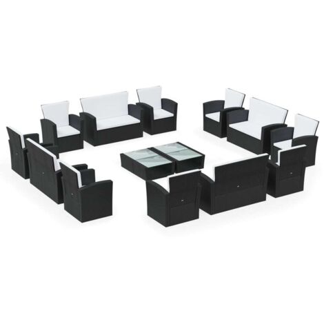 vidaXL Set Divani da Giardino 16 pz con Cuscini in Polyrattan Nero