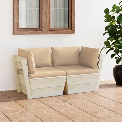 vidaXL Divano da Giardino a 2 Posti su Pallet con Cuscini Legno Abete (1/5)