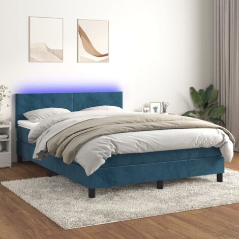 Letto a Molle con Materasso e LED Blu Scuro 140x190 cm vidaXL (1/5)