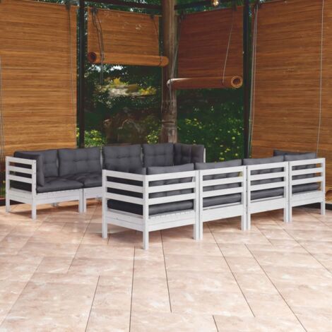 vidaXL Set Salotto Giardino con Cuscini 9 pz in Legno Massello di Pino (1/5)