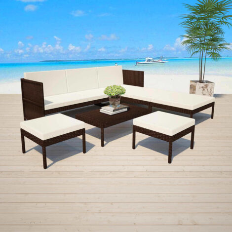 Set Divani da Giardino 6 pz con Cuscini in Polyrattan Marrone vidaXL