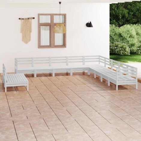 Set Salotto da Giardino 11 pz in Legno Massello di Pino Bianco vidaXL (1/5)