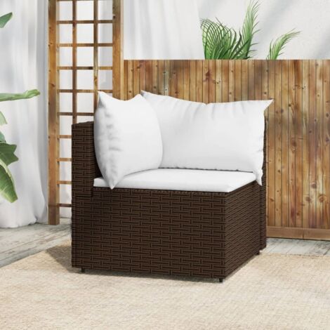 vidaXL Divano Angolare da Giardino con Cuscini in Polyrattan Marrone