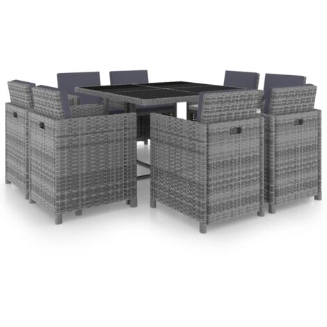 vidaXL Set da Pranzo da Giardino 9 pz e Cuscini Polyrattan Antracite