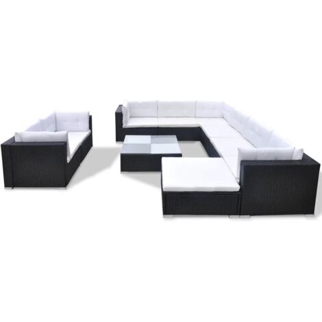 vidaXL Set Divani da Giardino 10 pz con Cuscini in Polyrattan Nero