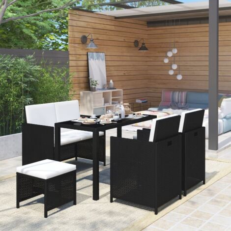 vidaXL Set da Pranzo per Esterni 6 pz con Cuscini in Polyrattan Nero (1/10)