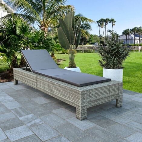 vidaXL Lettino Prendisole con Cuscino in Polyrattan Grigio (1/6)