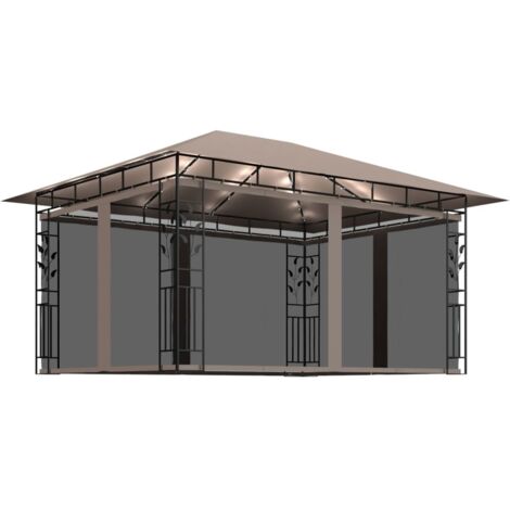 vidaXL Gazebo con Zanzariera Luci LED 4x3x2,73 m Grigio Talpa