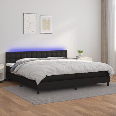 vidaXL Giroletto a Molle con Materasso e LED Nero 200x200cm Similpelle