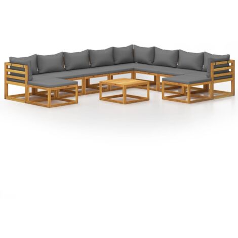vidaXL Set Divani da Giardino 11 pz con Cuscini in Massello di Acacia