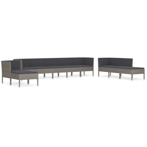 vidaXL Set Divani da Giardino 10 pz con Cuscini in Polyrattan Grigio