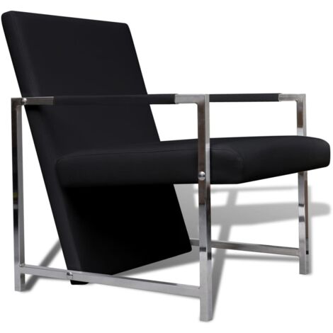 vidaXL Poltrona con Gambe Cromate Nera in Similpelle