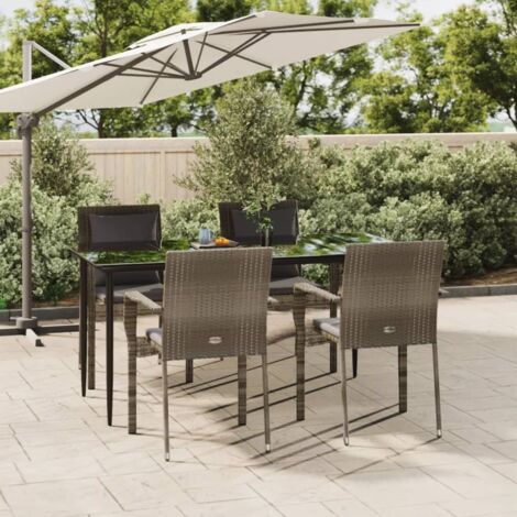 vidaXL Set da Pranzo Giardino 5pz Nero e Grigio con Cuscini Polyrattan (1/5)