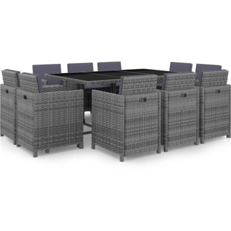 vidaXL Set da Pranzo da Giardino 11 pz con Cuscini Polyrattan Grigio