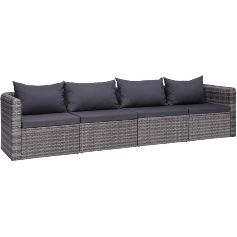 vidaXL Set Divani da Giardino 4 pz con Cuscini Grigio in Polyrattan