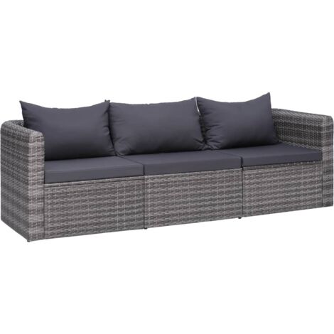 vidaXL Set Divani da Giardino 3 pz con Cuscini Grigio in Polyrattan