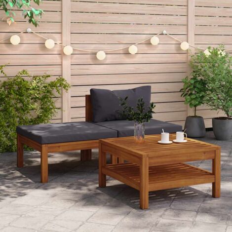 vidaXL Set Divani Giardino 3 pz con Cuscini Grigio Scuro Legno Acacia