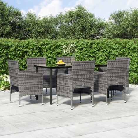 vidaXL Set da Pranzo da Giardino 7 pz con Cuscini Grigio e Nero (1/5)
