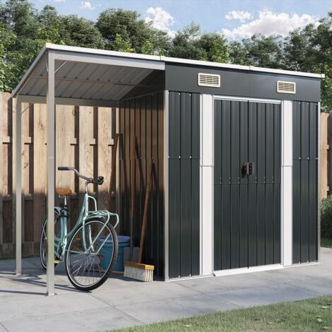 vidaXL Capanno Giardino Tetto Esteso Antracite 277x107x181cm Acciaio