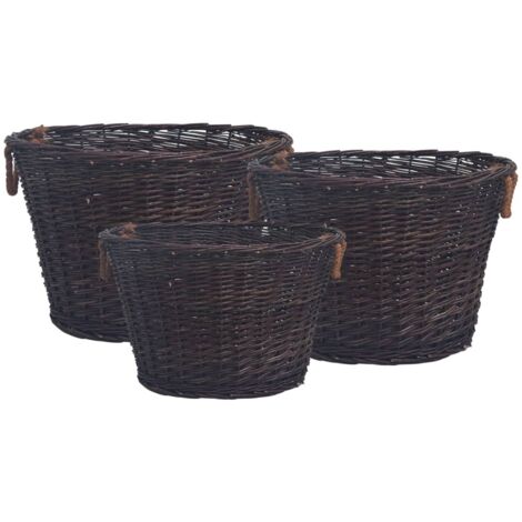 vidaXL Set Cestini Portalegna Impilabili 3 pz Marrone Scuro in Salice