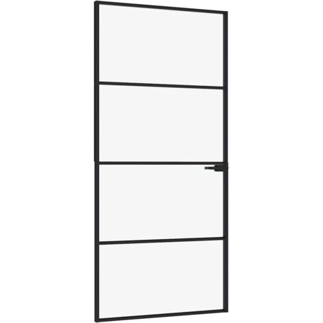 Porta Interna Nera 93x201,5cm Vetro Temperato Alluminio Sottile vidaXL