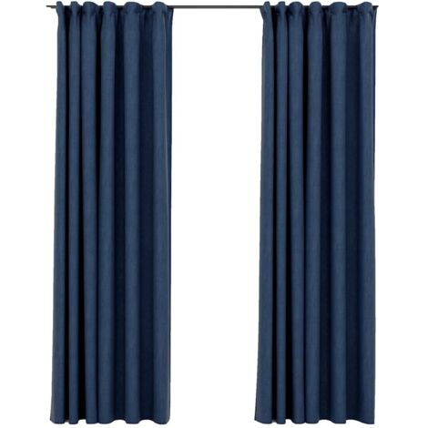 vidaXL Tende Oscuranti con Ganci Effetto Lino 2 pz Blu 140x245 cm