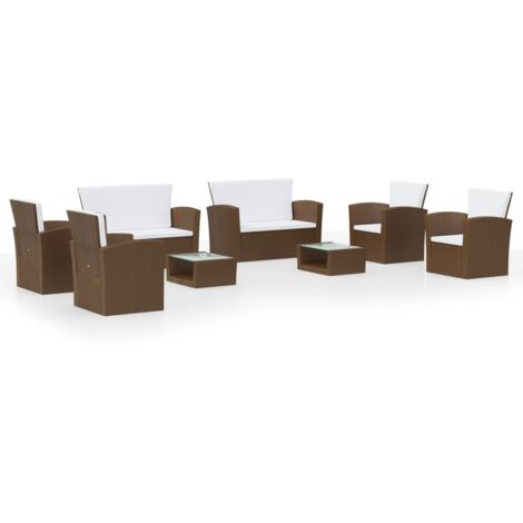 vidaXL Set Divani da Giardino 8 pz con Cuscini in Polyrattan Marrone