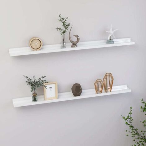 vidaXL Mensole da Parete 2 pz Bianco Lucido 100x9x3 cm