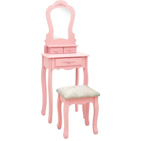 vidaXL Tavolo da Trucco con Sgabello Rosa 50x59x136 cm Legno Paulownia