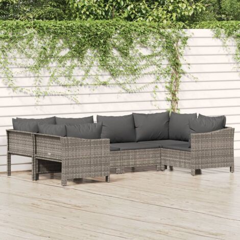 vidaXL Set Divani da Giardino 6 pz con Cuscini in Polyrattan Grigio (1/5)