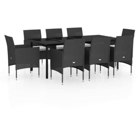 vidaXL Set da Pranzo da Giardino 9 pz con Cuscini Nero (1/5)
