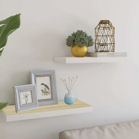vidaXL Scaffali a Parete 2 pz Rovere e Bianco 60x23,5x3,8 cm in MDF (1/5)