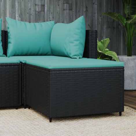 vidaXL Poggiapiedi da Giardino con Cuscino in Polyrattan Nero