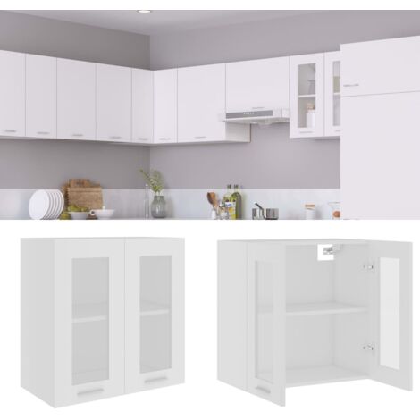 vidaXL Mobile Pensile con Vetro “Lyon” Bianco 60x31x60 cm