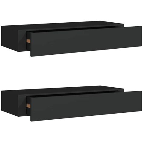 vidaXL Scaffali con Cassetti da Parete 2 pz Neri 60x23,5x10 cm MDF