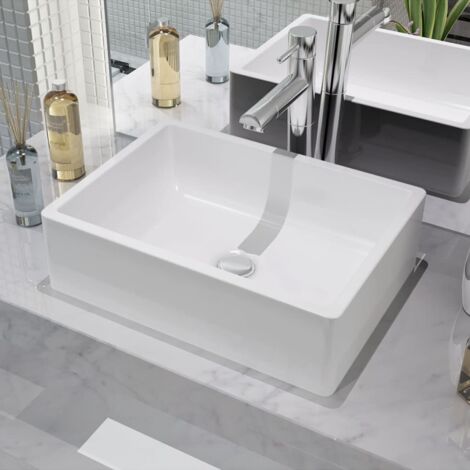 Vidaxl – Lavandino da appoggio in ceramica bianca 41x30x12 cm – Superficie smaltata lucida – Diametro foro scarico 4,5 cm – Installazione su piano (1/5)