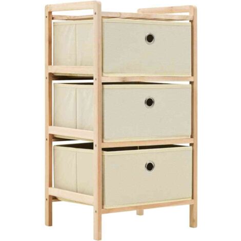 vidaXL Scaffale con 3 Cesti in Tessuto in Legno di Cedro Beige
