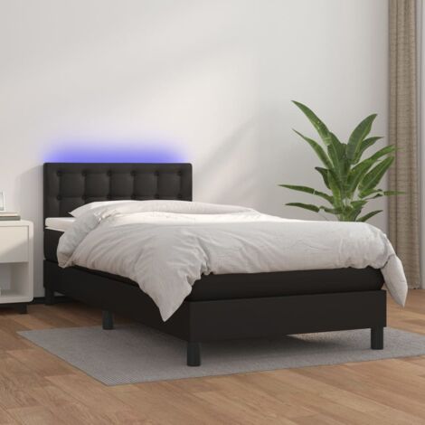 vidaXL Giroletto a Molle con Materasso e LED Nero 90x190 cm Similpelle