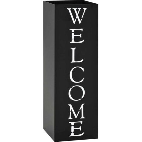 vidaXL Porta Ombrelli Welcome in Acciaio Nero