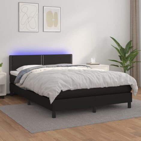 vidaXL Giroletto a Molle con Materasso e LED Nero 140x200cm Similpelle