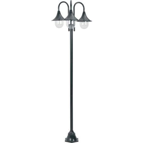 vidaXL Lampione da Giardino E27 220 cm Alluminio 3 Lampade Verde Scuro