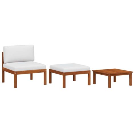 vidaXL Set da giardino 3 pezzi con cuscini in legno di acacia e corda